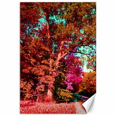 Abstract Fall Trees Saturated With Orange Pink And Turquoise Canvas 12  X 18   by Nexatart