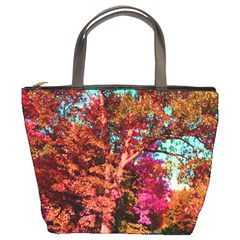 Abstract Fall Trees Saturated With Orange Pink And Turquoise Bucket Bags by Nexatart