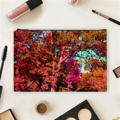 Abstract Fall Trees Saturated With Orange Pink And Turquoise Cosmetic Bag (large)  by Nexatart