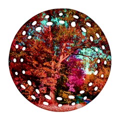 Abstract Fall Trees Saturated With Orange Pink And Turquoise Round Filigree Ornament (two Sides) by Nexatart