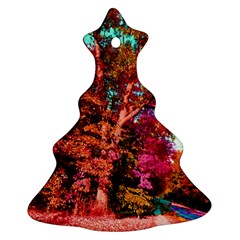 Abstract Fall Trees Saturated With Orange Pink And Turquoise Christmas Tree Ornament (two Sides) by Nexatart