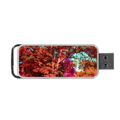 Abstract Fall Trees Saturated With Orange Pink And Turquoise Portable Usb Flash (one Side) by Nexatart