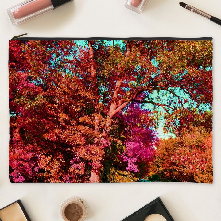 Abstract Fall Trees Saturated With Orange Pink And Turquoise Cosmetic Bag (XXXL) 