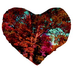 Abstract Fall Trees Saturated With Orange Pink And Turquoise Large 19  Premium Heart Shape Cushions by Nexatart