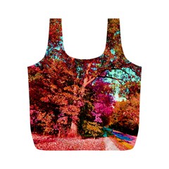 Abstract Fall Trees Saturated With Orange Pink And Turquoise Full Print Recycle Bags (m)  by Nexatart