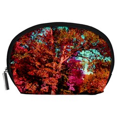 Abstract Fall Trees Saturated With Orange Pink And Turquoise Accessory Pouches (large)  by Nexatart