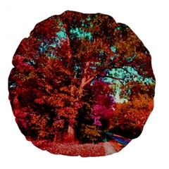 Abstract Fall Trees Saturated With Orange Pink And Turquoise Large 18  Premium Flano Round Cushions by Nexatart