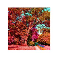 Abstract Fall Trees Saturated With Orange Pink And Turquoise Small Satin Scarf (square) by Nexatart