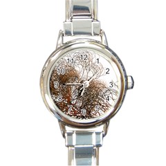 Digitally Painted Colourful Winter Branches Illustration Round Italian Charm Watch by Nexatart