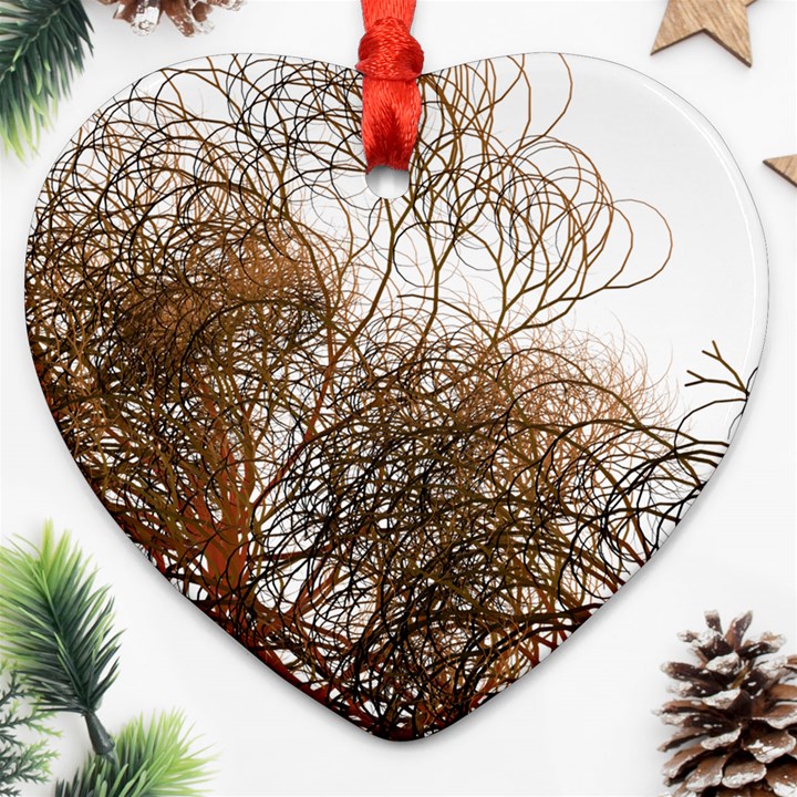 Digitally Painted Colourful Winter Branches Illustration Ornament (Heart)