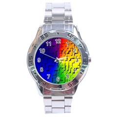 A Creative Colorful Background Stainless Steel Analogue Watch by Nexatart