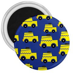 A Fun Cartoon Taxi Cab Tiling Pattern 3  Magnets by Nexatart