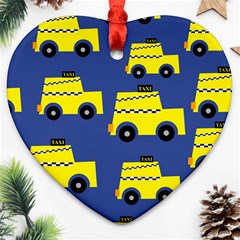 A Fun Cartoon Taxi Cab Tiling Pattern Ornament (heart) by Nexatart