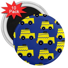 A Fun Cartoon Taxi Cab Tiling Pattern 3  Magnets (10 Pack)  by Nexatart