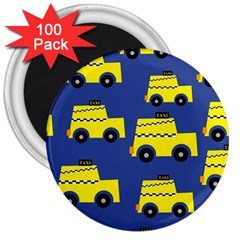 A Fun Cartoon Taxi Cab Tiling Pattern 3  Magnets (100 Pack) by Nexatart