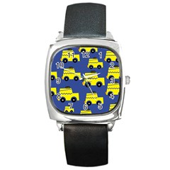 A Fun Cartoon Taxi Cab Tiling Pattern Square Metal Watch by Nexatart