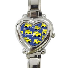 A Fun Cartoon Taxi Cab Tiling Pattern Heart Italian Charm Watch by Nexatart