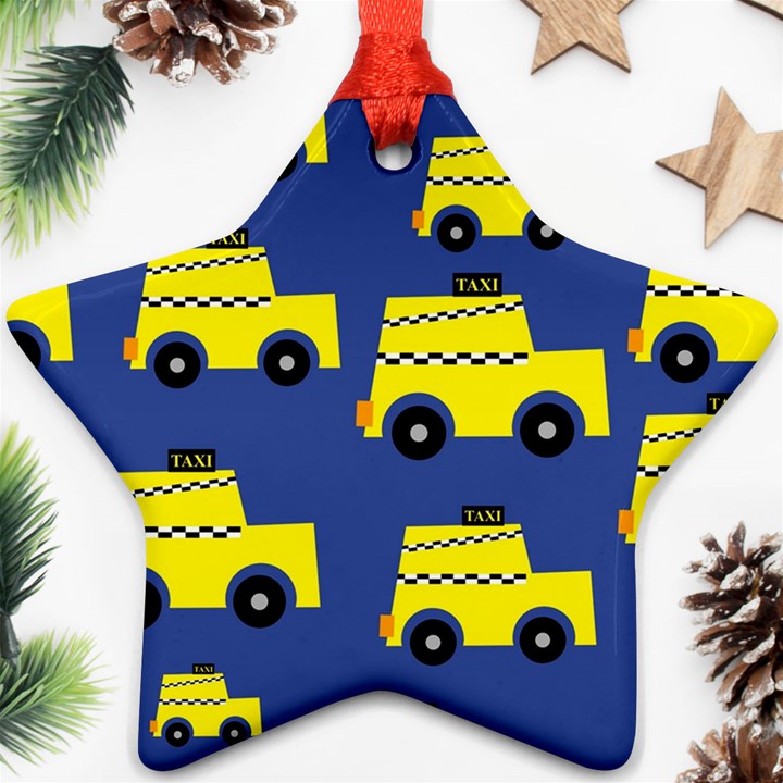 A Fun Cartoon Taxi Cab Tiling Pattern Star Ornament (Two Sides)