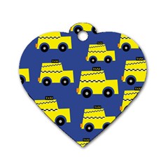 A Fun Cartoon Taxi Cab Tiling Pattern Dog Tag Heart (one Side) by Nexatart