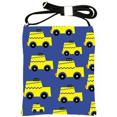 A Fun Cartoon Taxi Cab Tiling Pattern Shoulder Sling Bags by Nexatart