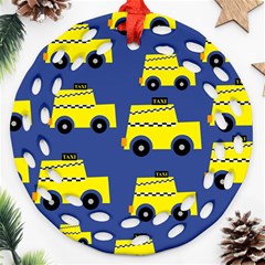 A Fun Cartoon Taxi Cab Tiling Pattern Ornament (round Filigree) by Nexatart