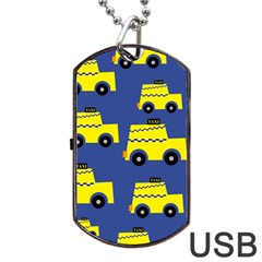 A Fun Cartoon Taxi Cab Tiling Pattern Dog Tag Usb Flash (one Side) by Nexatart