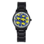 A Fun Cartoon Taxi Cab Tiling Pattern Stainless Steel Round Watch Front