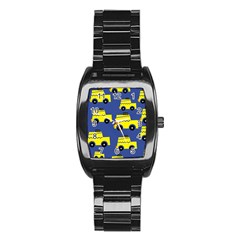 A Fun Cartoon Taxi Cab Tiling Pattern Stainless Steel Barrel Watch by Nexatart