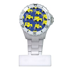 A Fun Cartoon Taxi Cab Tiling Pattern Plastic Nurses Watch by Nexatart