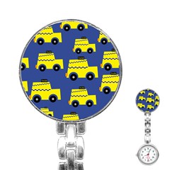 A Fun Cartoon Taxi Cab Tiling Pattern Stainless Steel Nurses Watch by Nexatart