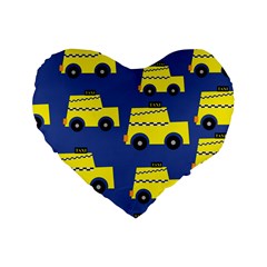 A Fun Cartoon Taxi Cab Tiling Pattern Standard 16  Premium Flano Heart Shape Cushions by Nexatart