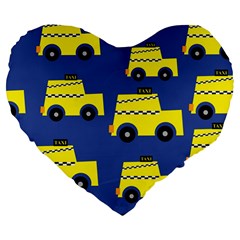 A Fun Cartoon Taxi Cab Tiling Pattern Large 19  Premium Flano Heart Shape Cushions by Nexatart