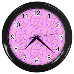 Confetti Background Pattern Pink Purple Yellow On Pink Background Wall Clocks (black) by Nexatart