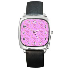 Confetti Background Pattern Pink Purple Yellow On Pink Background Square Metal Watch by Nexatart