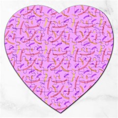 Confetti Background Pattern Pink Purple Yellow On Pink Background Jigsaw Puzzle (heart) by Nexatart