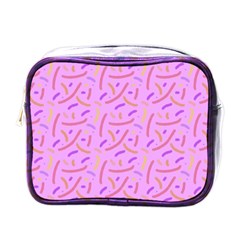 Confetti Background Pattern Pink Purple Yellow On Pink Background Mini Toiletries Bags by Nexatart