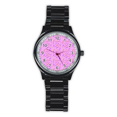 Confetti Background Pattern Pink Purple Yellow On Pink Background Stainless Steel Round Watch by Nexatart