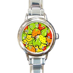 Digitally Created Funky Fruit Wallpaper Round Italian Charm Watch by Nexatart