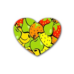 Digitally Created Funky Fruit Wallpaper Rubber Coaster (heart)  by Nexatart