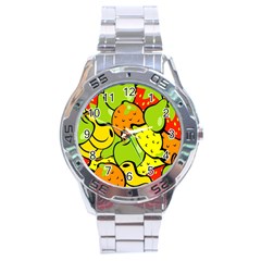 Digitally Created Funky Fruit Wallpaper Stainless Steel Analogue Watch by Nexatart