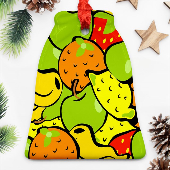 Digitally Created Funky Fruit Wallpaper Bell Ornament (Two Sides)