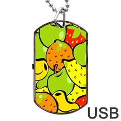 Digitally Created Funky Fruit Wallpaper Dog Tag Usb Flash (one Side) by Nexatart