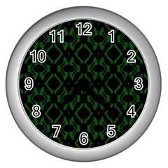 Green Black Pattern Abstract Wall Clocks (silver)  by Nexatart