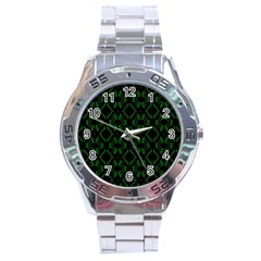 Green Black Pattern Abstract Stainless Steel Analogue Watch by Nexatart