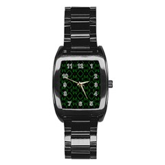 Green Black Pattern Abstract Stainless Steel Barrel Watch