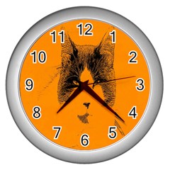 Cat Graphic Art Wall Clocks (silver)  by Nexatart