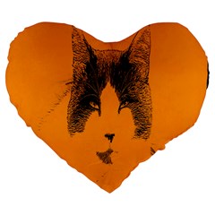 Cat Graphic Art Large 19  Premium Flano Heart Shape Cushions by Nexatart