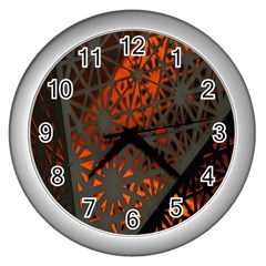 Abstract Lighted Wallpaper Of A Metal Starburst Grid With Orange Back Lighting Wall Clocks (silver)  by Nexatart