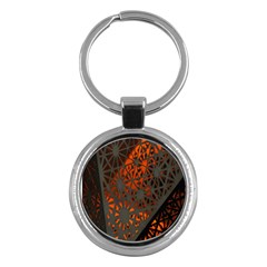 Abstract Lighted Wallpaper Of A Metal Starburst Grid With Orange Back Lighting Key Chains (round)  by Nexatart