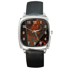 Abstract Lighted Wallpaper Of A Metal Starburst Grid With Orange Back Lighting Square Metal Watch by Nexatart